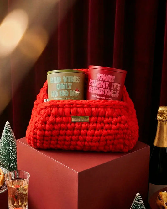 Kit Duas Velas Natal + Bolsa de crochê